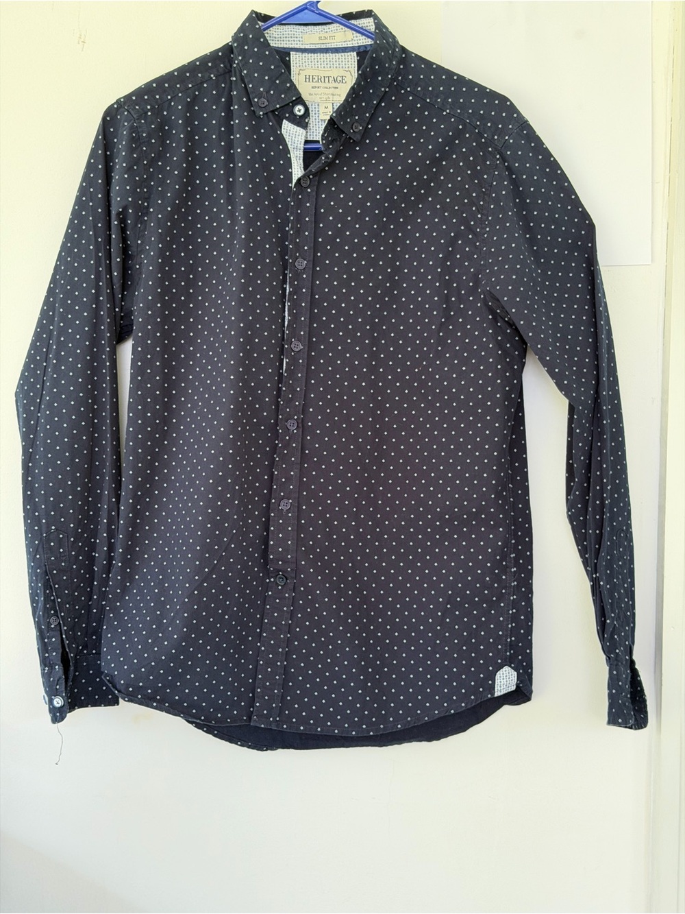 Heritage Report Collection Navy Shirt with Tiny White Motif
